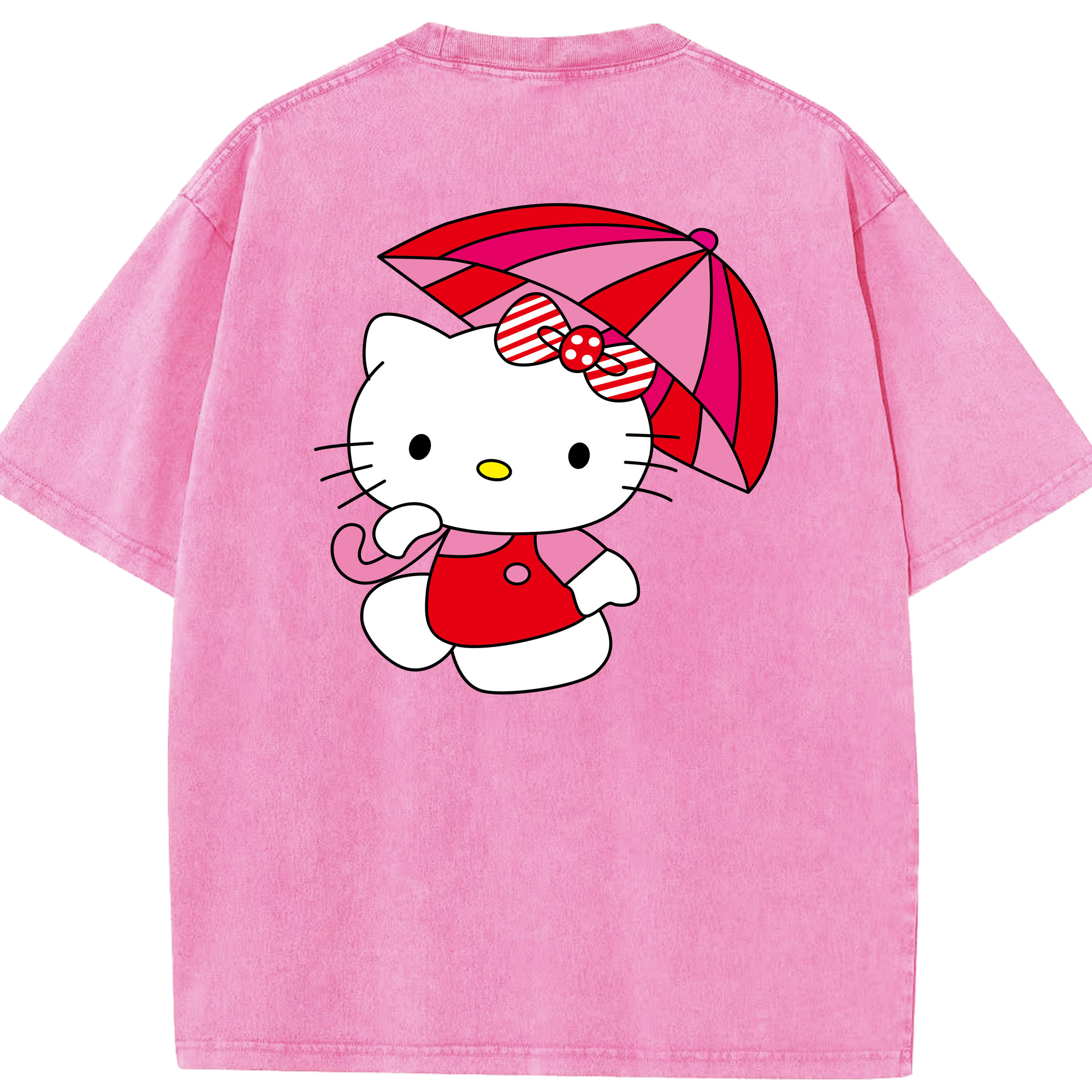（画像用） Hello Kitty ハローキティ 綿100% ヴィンテージ風 半袖Tシャツ（背面プリント）